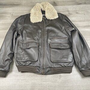 Vintage G-III Apparel Leather Bomber Jacket Mens Size Large Heavy Lambs Fur Trim